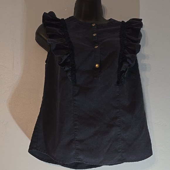Margaret O'Leary Navy Sleeveless Ruffle Tencel Top Blouse - Picture 3 of 13